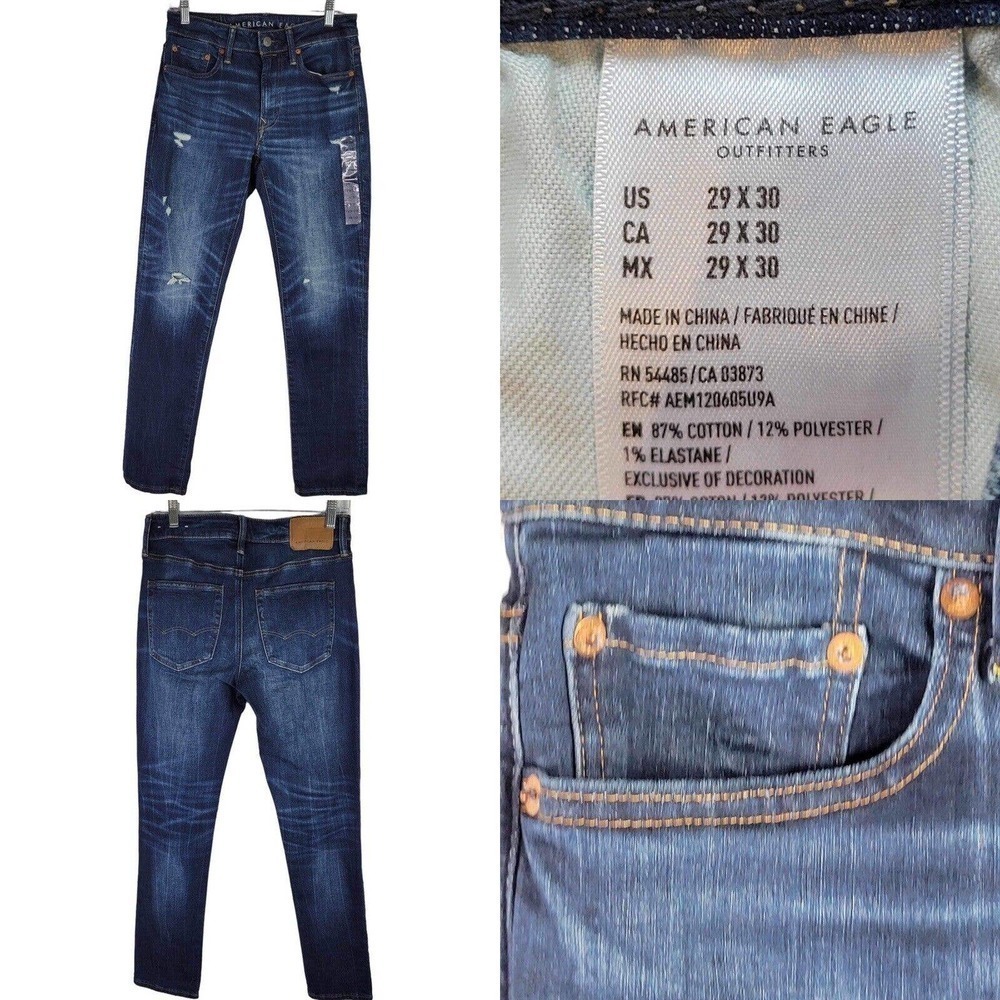 American Eagle AE Slim Cozy Airflex Mens Jeans Distressed Medium Wash Size 29x30